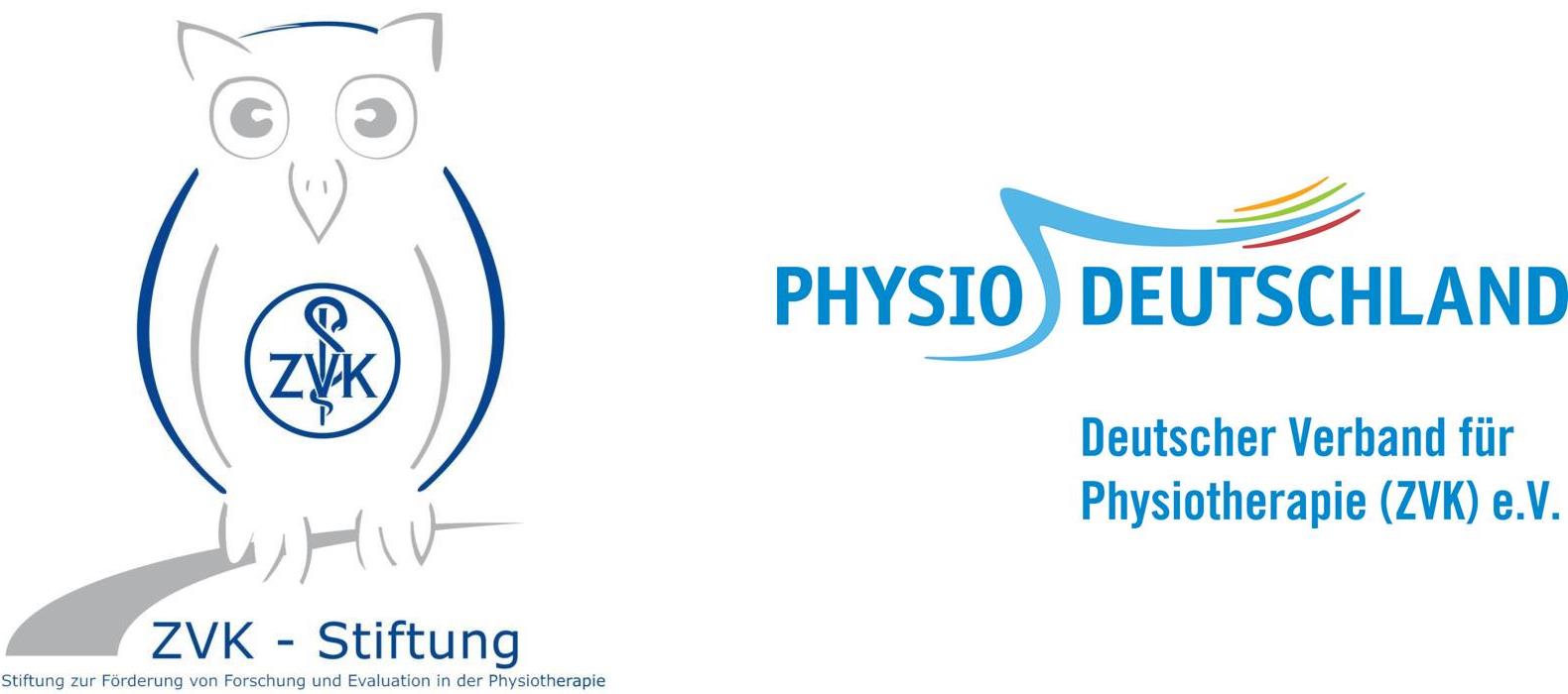 Logos der ZVK-Stiftung zur Förderung von Forschung und Evaluation in der Physiotherapie und des Deutschen Verbands für Physiotherapie (ZVK) e.V.